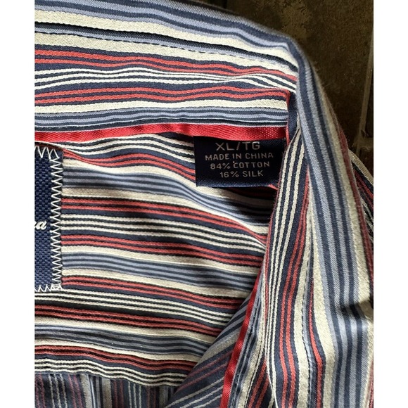 TOMMY BAHAMA MENS SHIRT XL RED CREAM BLUE STRIPED SILK/COTTON LONG SLEEVE - Picture 4 of 8